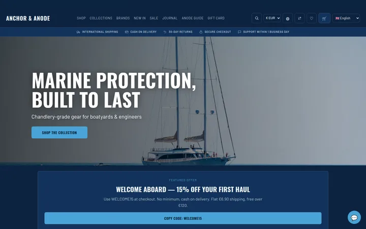 Anchor & Anode storefront — a marine equipment store built on NEXT BASKET AI